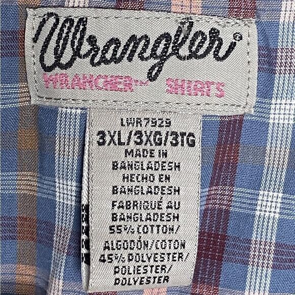 Wrangler Men’s Sz 3XL Gingham Plaid Pearl Snap Cowboy Western Pocket Shirt - Picture 5 of 5